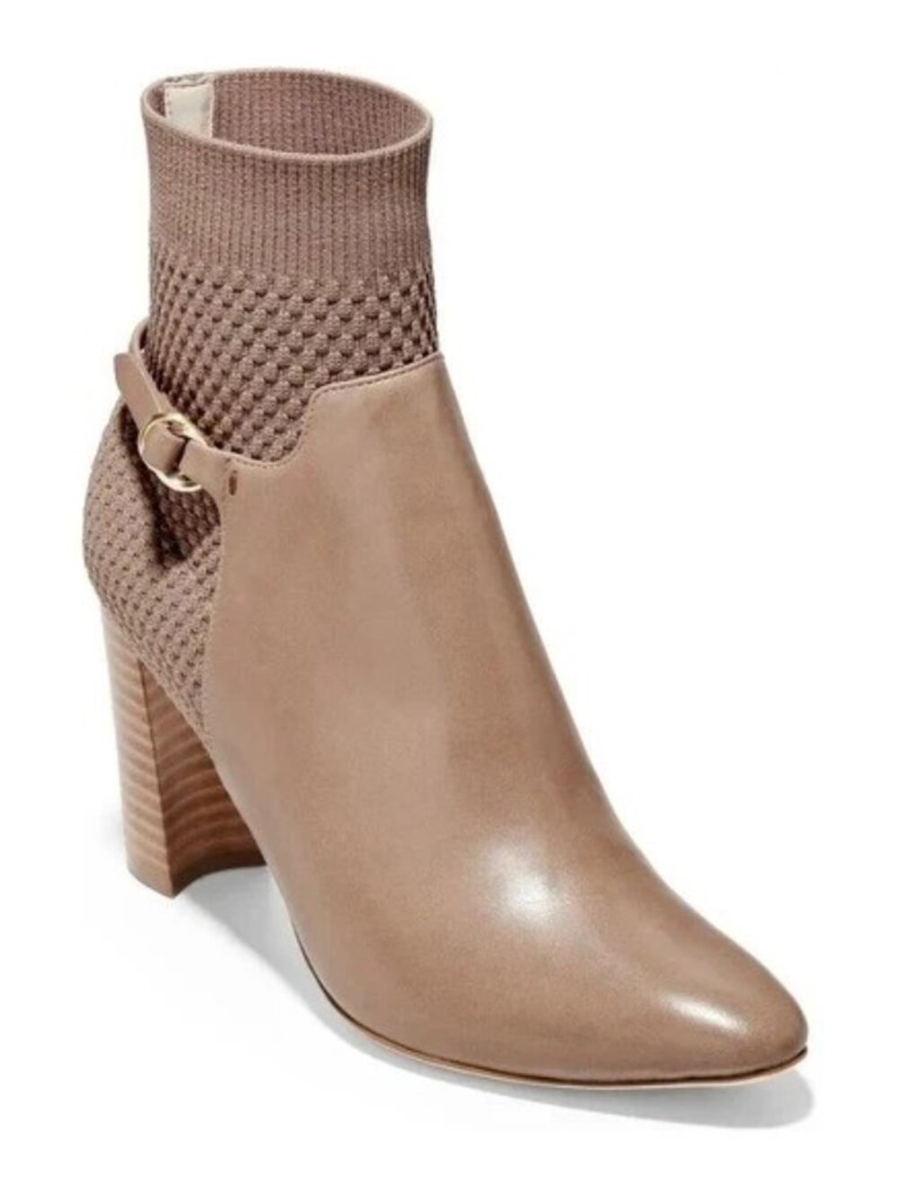 Cole Haan Womens Taupe/Tan Camille Leather/Fabric Ankle Booties Sz 8.5 B